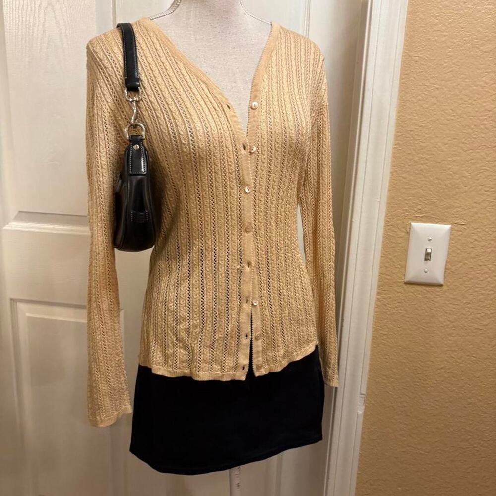 Ann taylor tan silk knit cardigan. Size medium